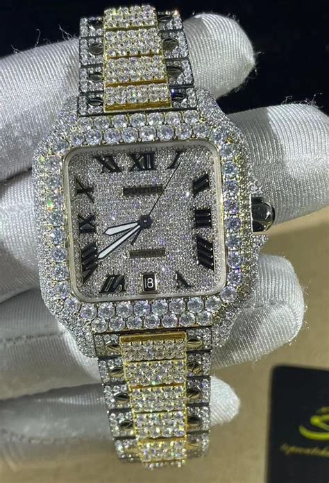 cheap fake iced out watches|moissanite bust down watch.